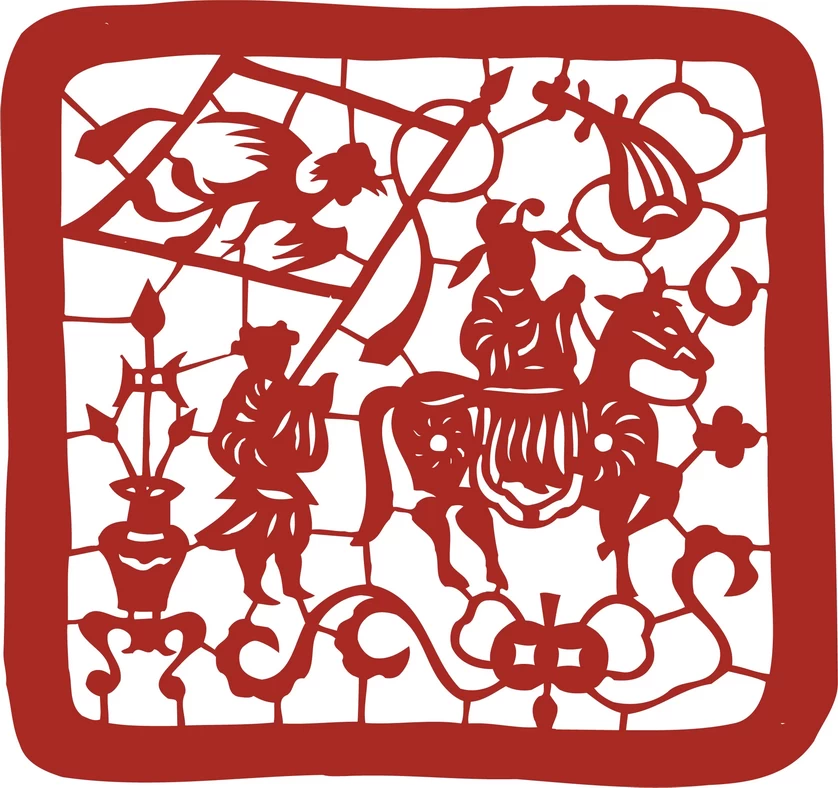 中国风中式传统喜庆民俗人物动物窗花剪纸插画边框AI矢量PNG素材【651】